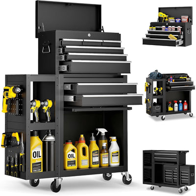 Metal Tool Chest, 8 Drawer Rolling Tool Chest with Wheels | Assembled Tool Storage Cabinet with Locking, Sliding Drawers & Detachable Top Tool Box, for Repair Room Garage Workshop