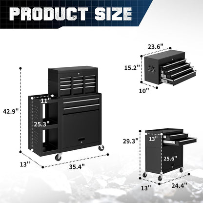 Metal Tool Chest, 8 Drawer Rolling Tool Chest with Wheels | Assembled Tool Storage Cabinet with Locking, Sliding Drawers & Detachable Top Tool Box, for Repair Room Garage Workshop