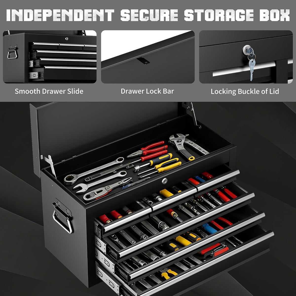 Metal Tool Chest, 8 Drawer Rolling Tool Chest with Wheels | Assembled Tool Storage Cabinet with Locking, Sliding Drawers & Detachable Top Tool Box, for Repair Room Garage Workshop