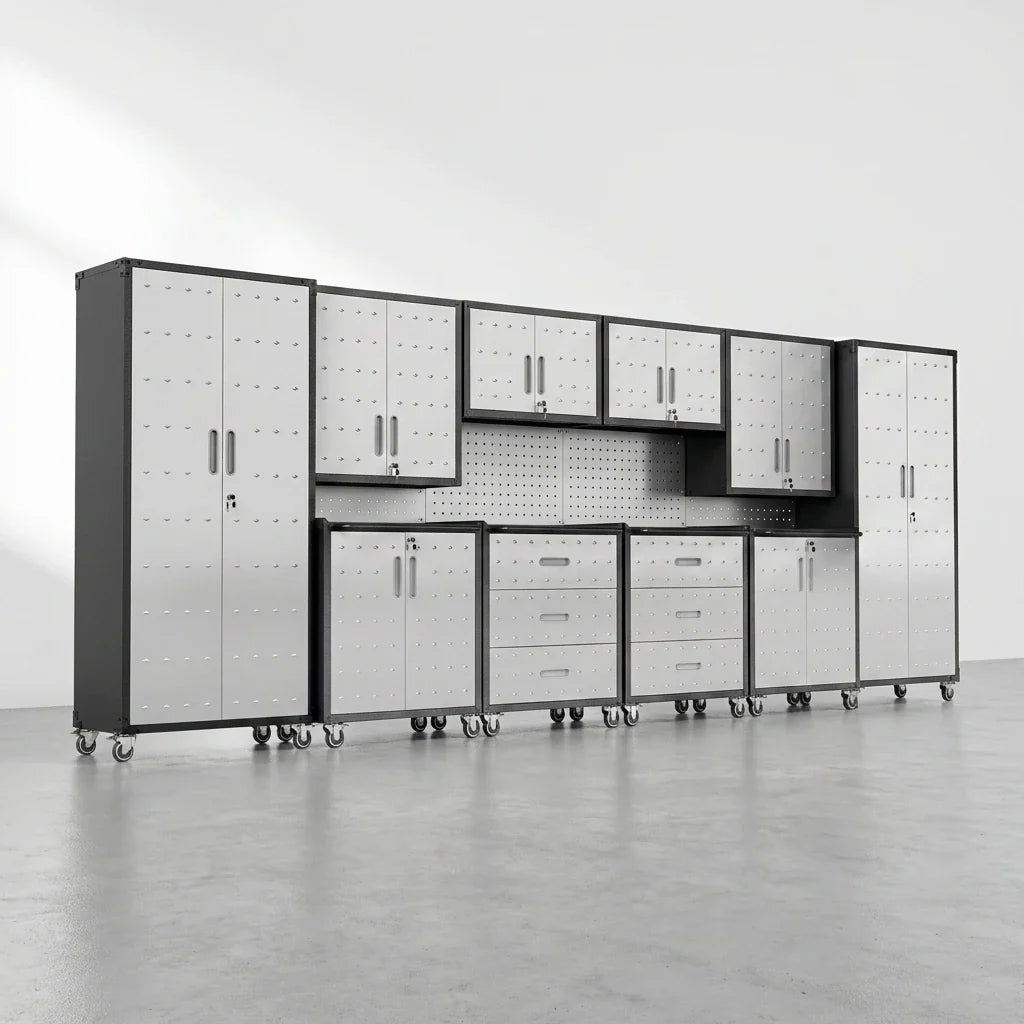 10-Piece Heavy Duty Steel Garage Cabinet System — Studio Shot