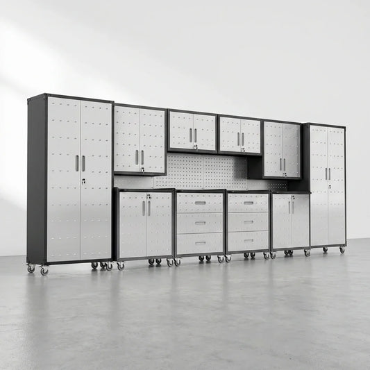 10-Piece Heavy Duty Steel Garage Cabinet System — Studio Shot