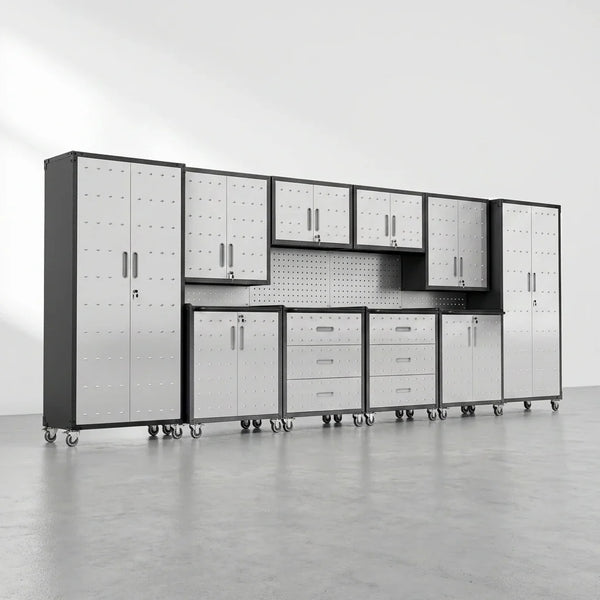 10-Piece Heavy Duty Steel Garage Cabinet System — Studio Shot