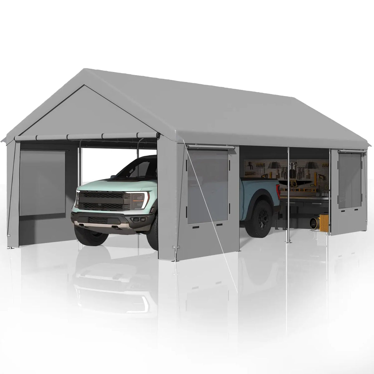 Heavy Duty Carport,Roll-Up Windows,Removable Sidewalls,Portable Garage & Car Canopy,12'x24', Custom