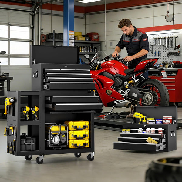 Metal Tool Chest, 8 Drawer Rolling Tool Chest with Wheels | Assembled Tool Storage Cabinet with Locking, Sliding Drawers & Detachable Top Tool Box, for Repair Room Garage Workshop